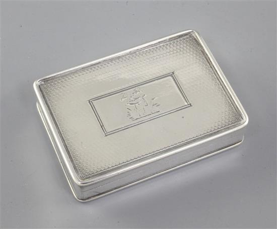 A George V engine turned silver snuff box, by George Unite, 3”/76mm x 2 1/8”/54mm Weight; 3.8ozs/107grms.
